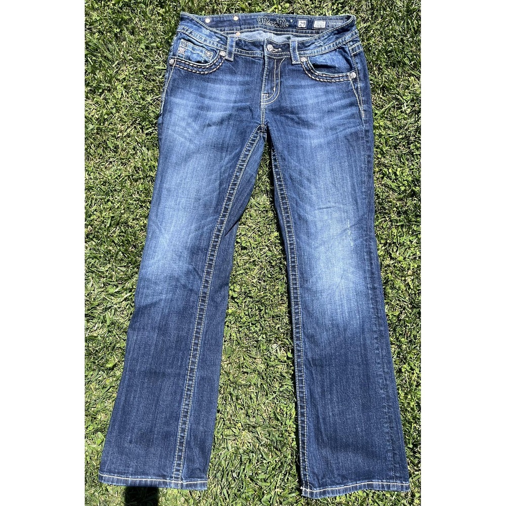 Miss Me Jeans Womens 29 Blue Mid Rise Easy Boot Cross Pocket Stretch Denim - Picture 5 of 12